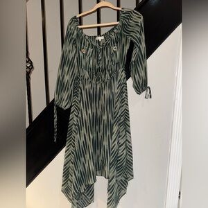 Moon River Green and White Striped Top